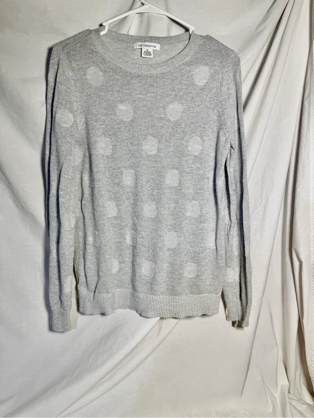 Liz Claiborne Gray Polka Dot Crewneck Sweater